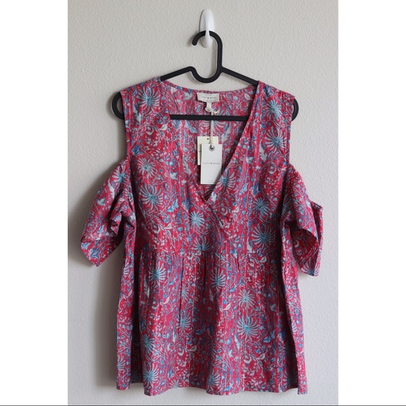 LuckyBRAND PinkCold Shoulder Blouse Floral Sparkle - Picture 2 of 6